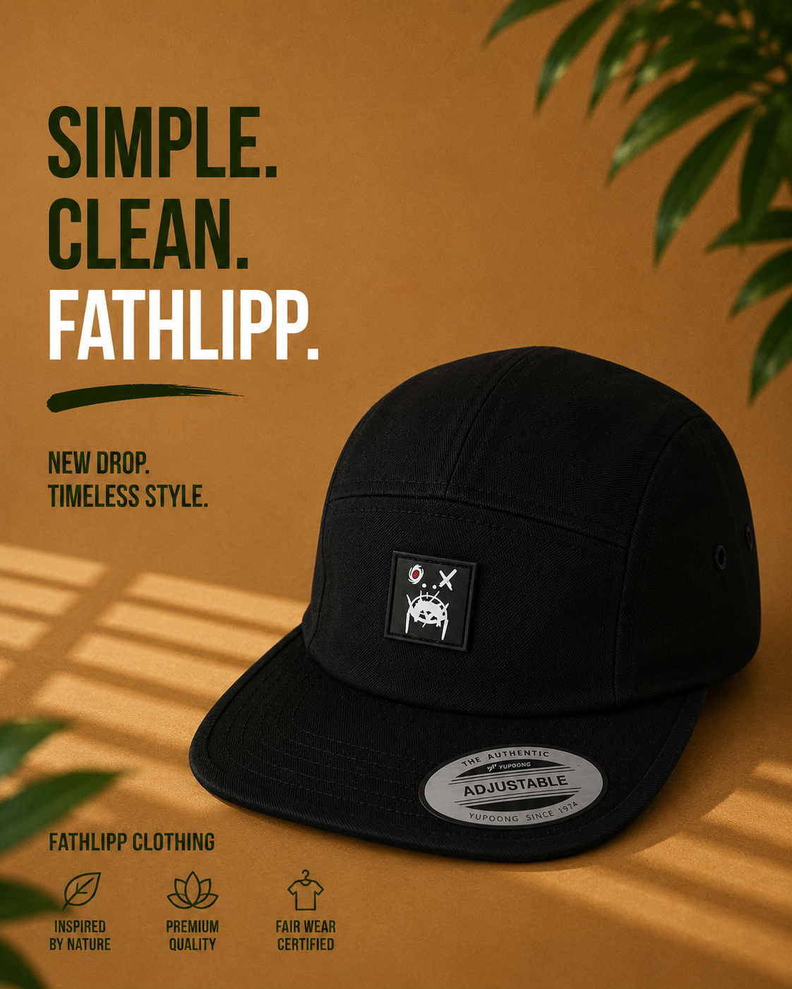 FATHLIPP 5-Panel Cap – Black Logo Edition