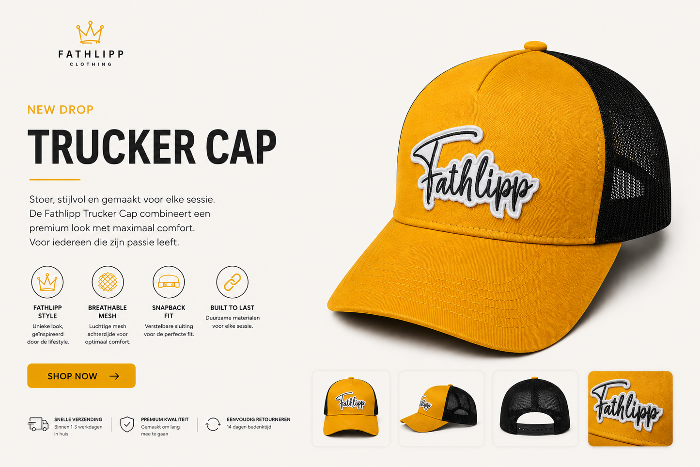 FATHLIPP Trucker Cap – Mustard Yellow / Black