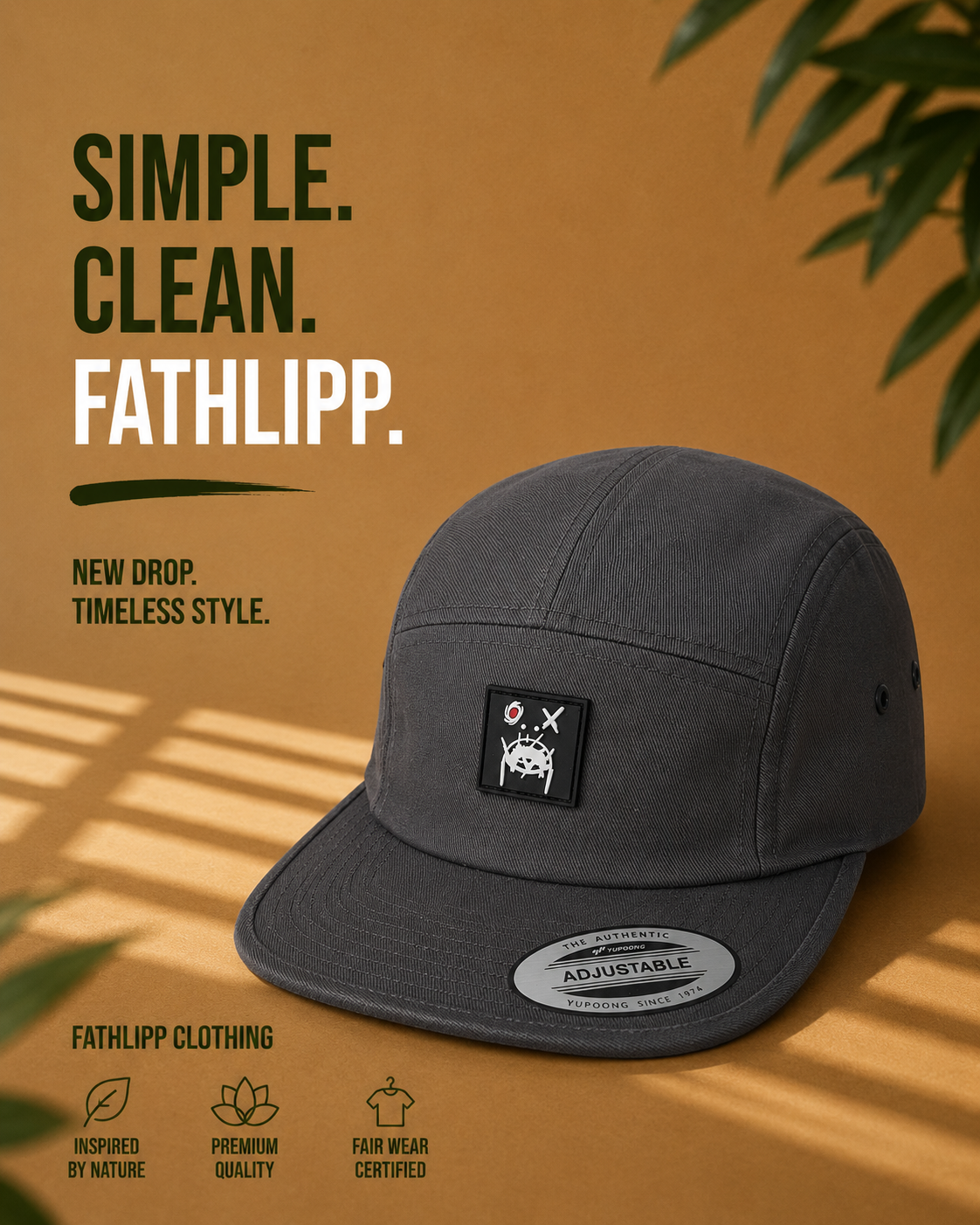 FATHLIPP 5-Panel Cap – Dark Grey Logo Edition