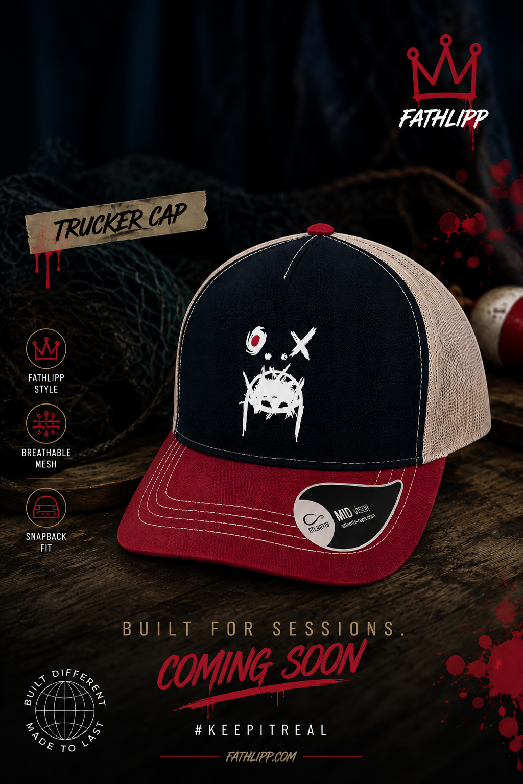 FATHLIPP Trucker Cap – Navy / Red / Beige