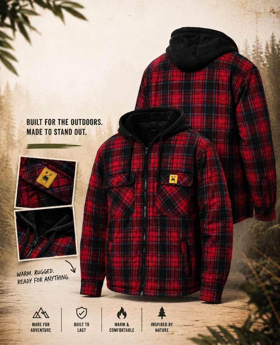 Fathlipp Heavyweight Hooded Flannel – Crimson Red